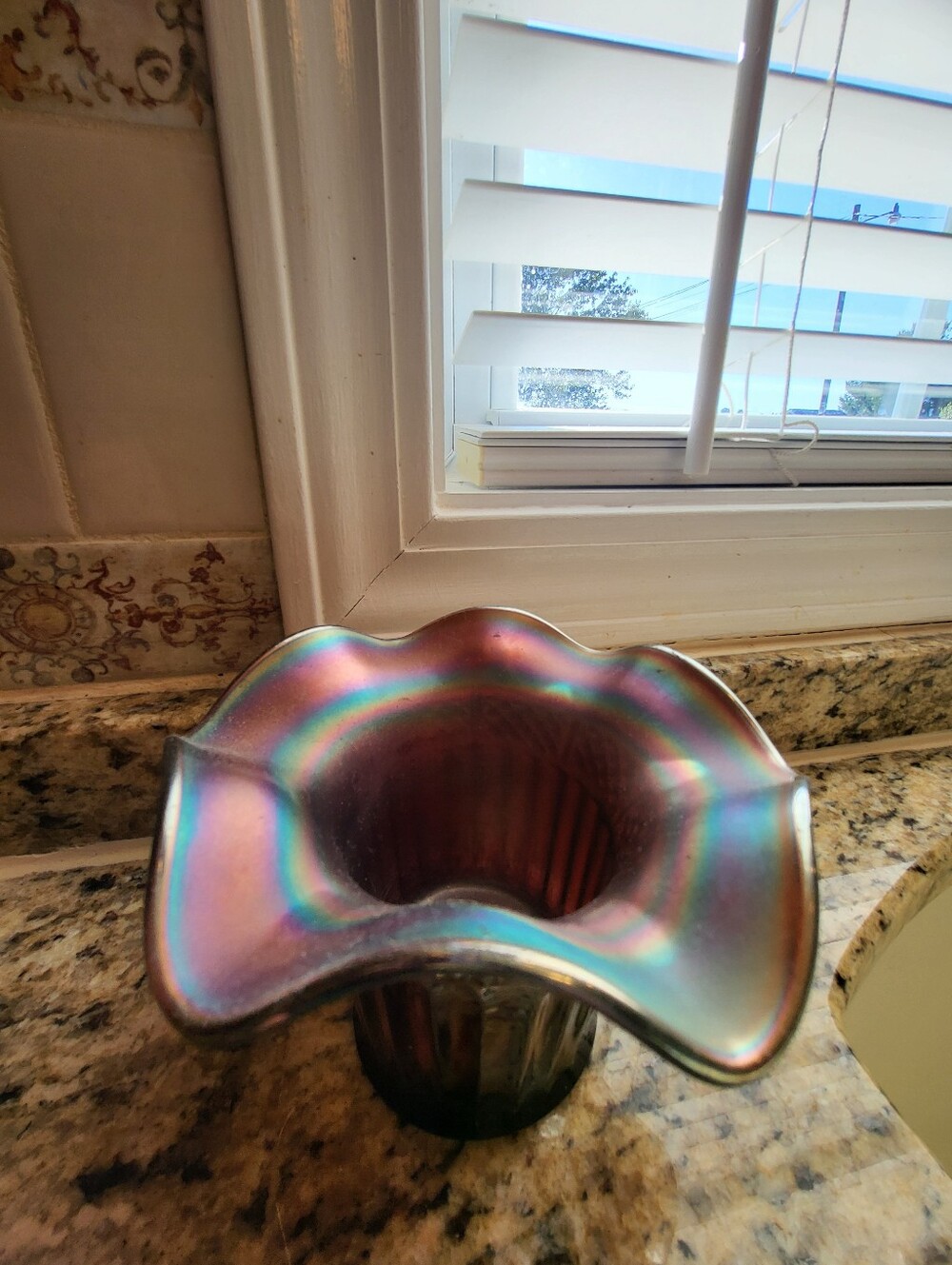 Stamped Northwood Iridescent Purple Decorative Glass Hat Vase - Home Art - Picture 7 of 12